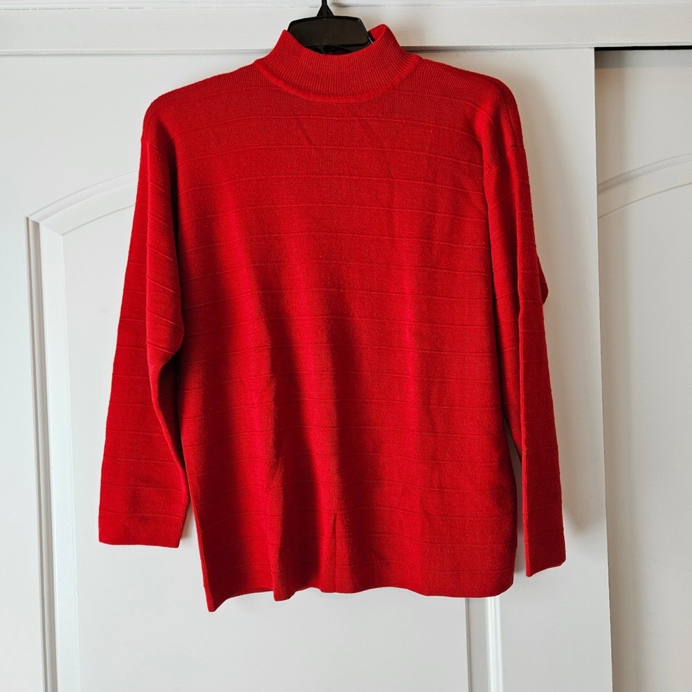 Vintage Marisa Christina Red‎ Sweater Large Mock Neck Wool Blend Holiday Bold